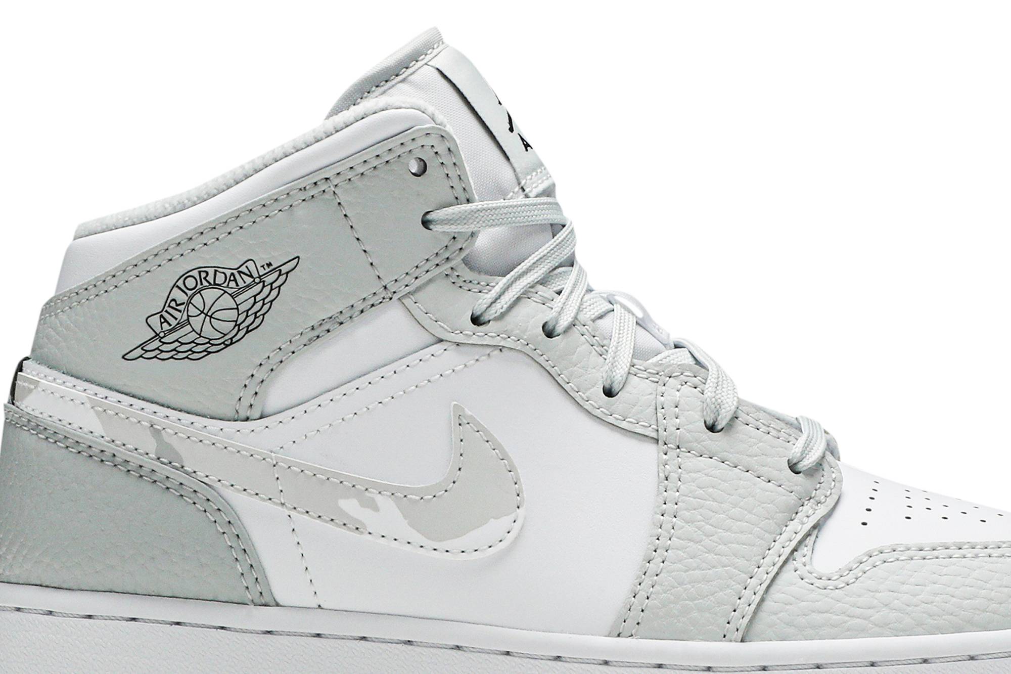 (Grade School) Air Jordan 1 Mid SE ‘Swoosh Logo – Grey Camo’ DD3235-100