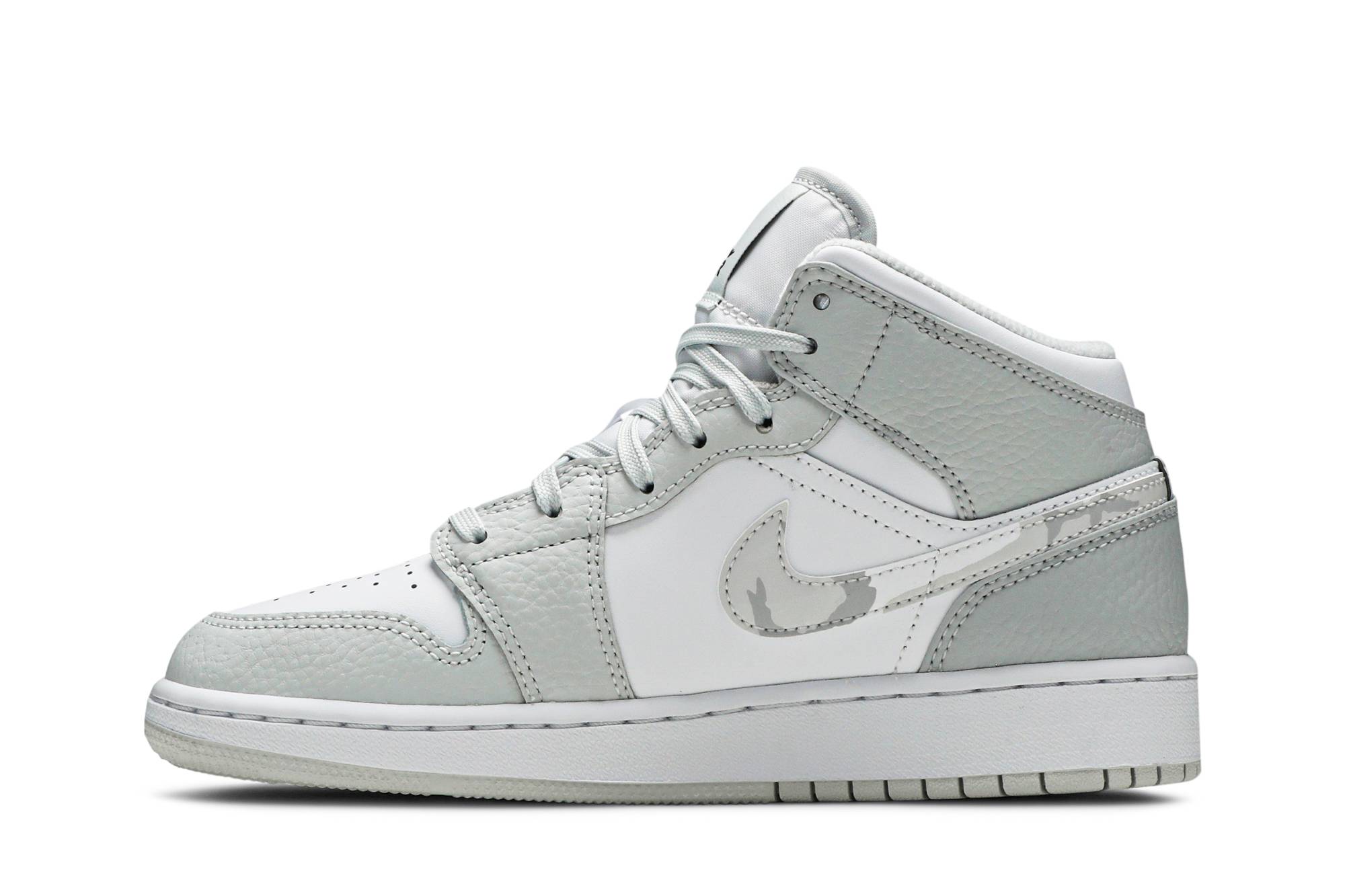 (Grade School) Air Jordan 1 Mid SE ‘Swoosh Logo – Grey Camo’ DD3235-100