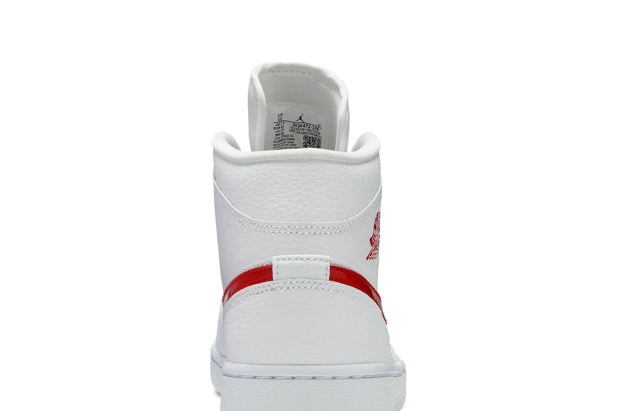 (Women) Air Jordan 1 Mid White University Red BQ6472-106 Nicesnk