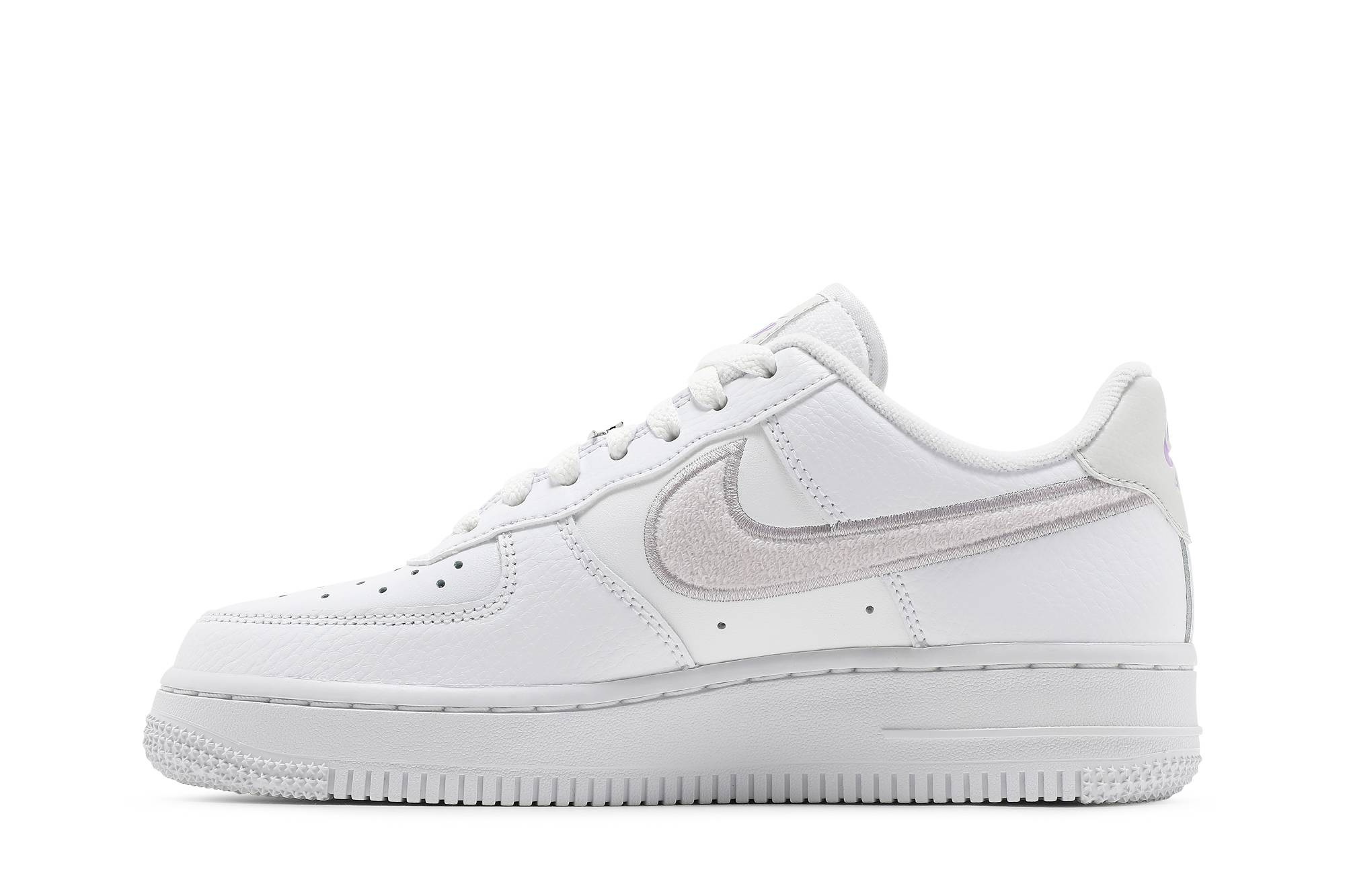 (Women) Nike Air Force 1 07 Essential Chenille Swoosh – White Lilac DN5056-100 Nicesnk